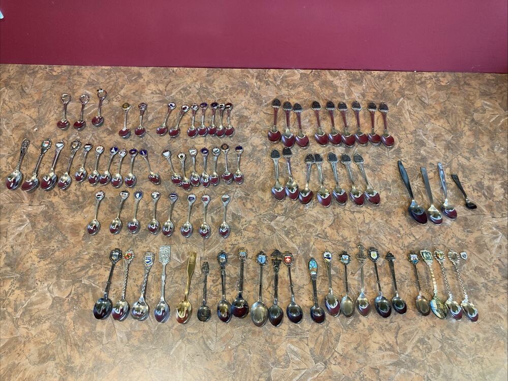 75+ Vintage Souvenir Travel Spoons Lot USA States Europe Middle East Collection